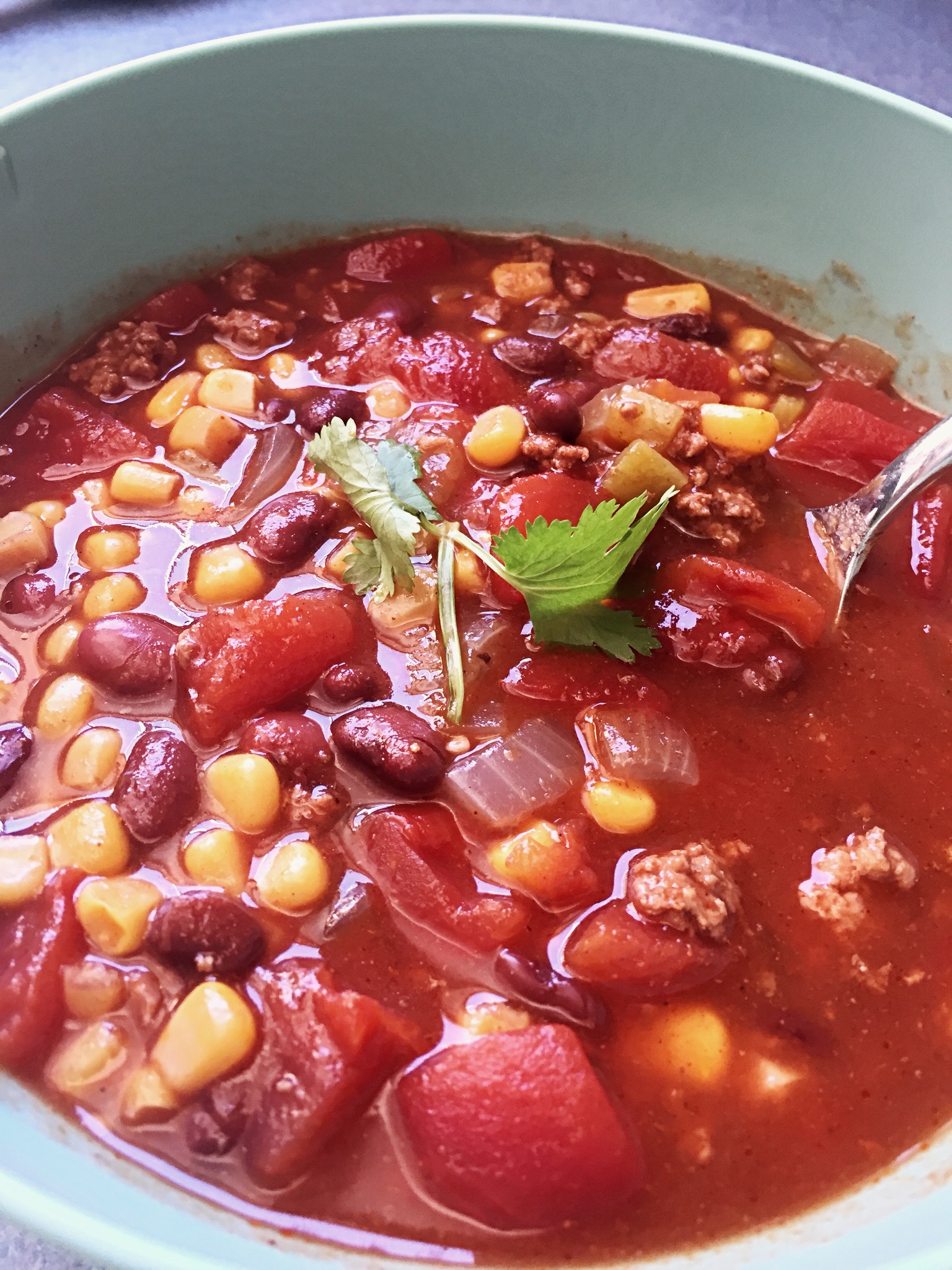 Slow Cooker Taco Soup is served! 