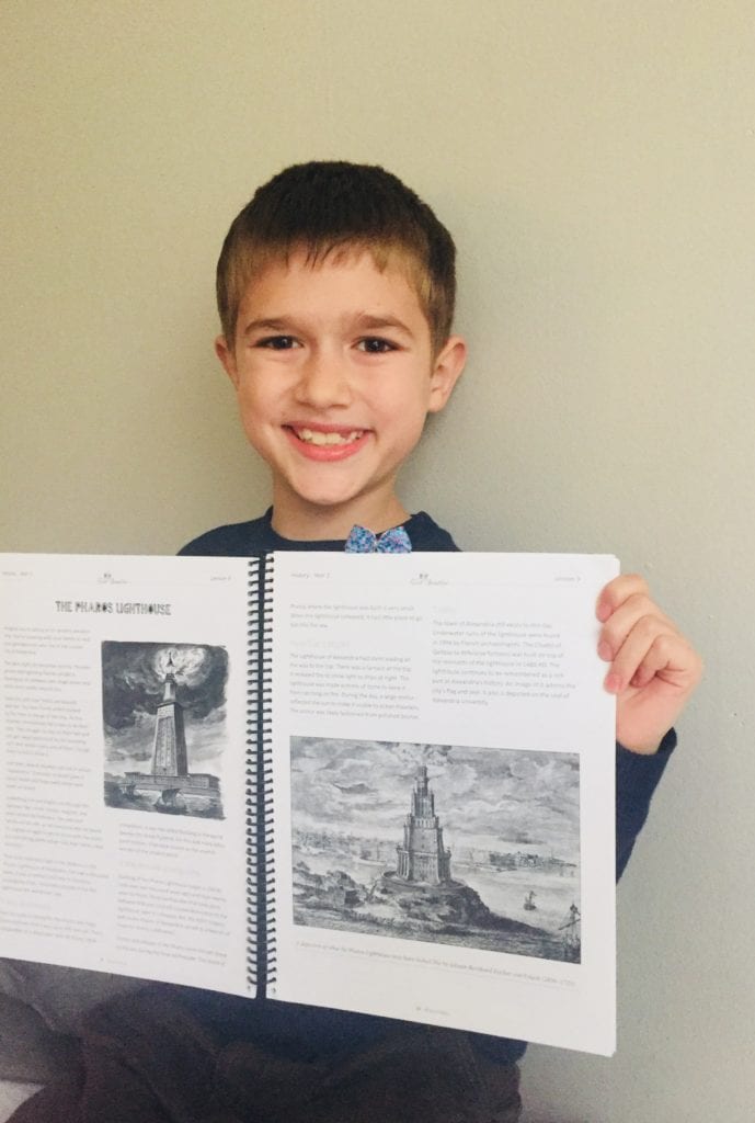 Joseph Michael loved learning about the Pharos Lighthouse in The Good and the Beautiful History