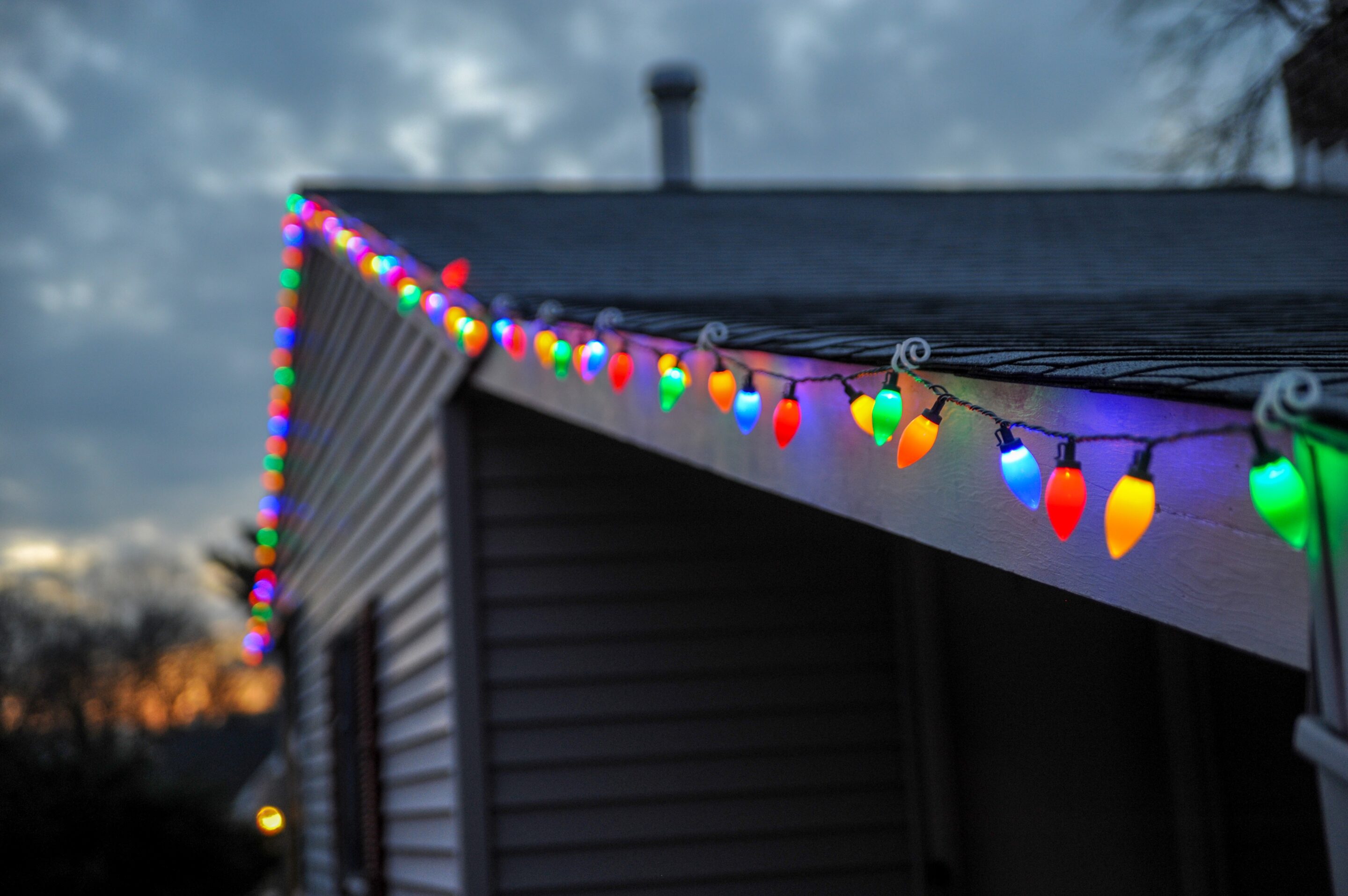 Christmas lights on old houses