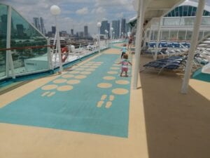 Playing on the top deck of the cruise ship
