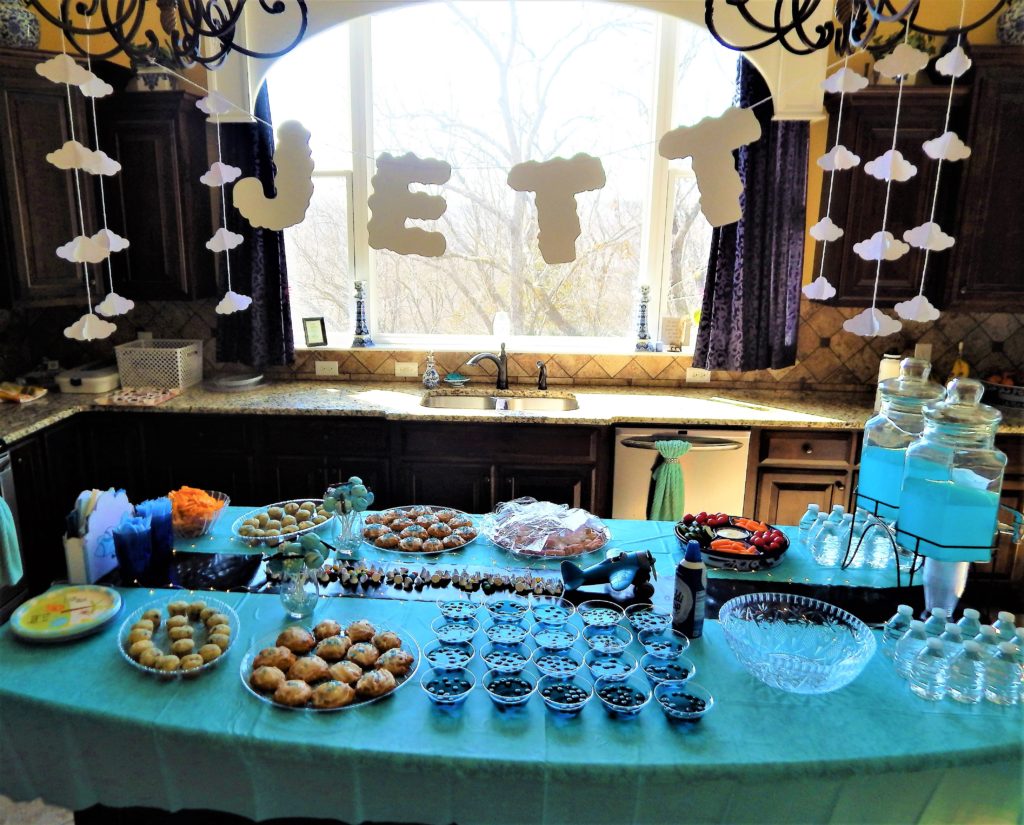 airplane baby shower serving table