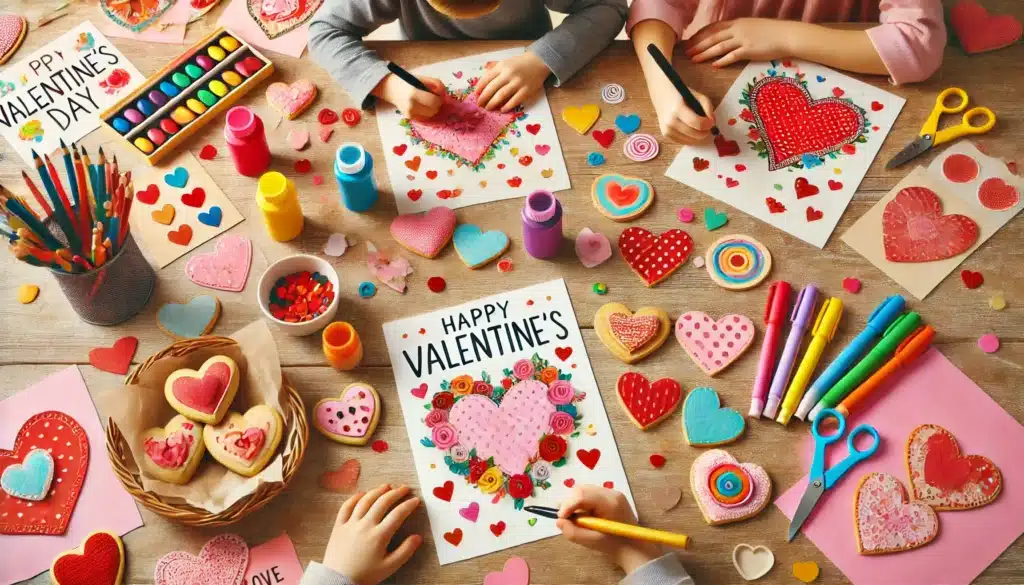 kids making Valentine's and eating heart cookies AI generated image